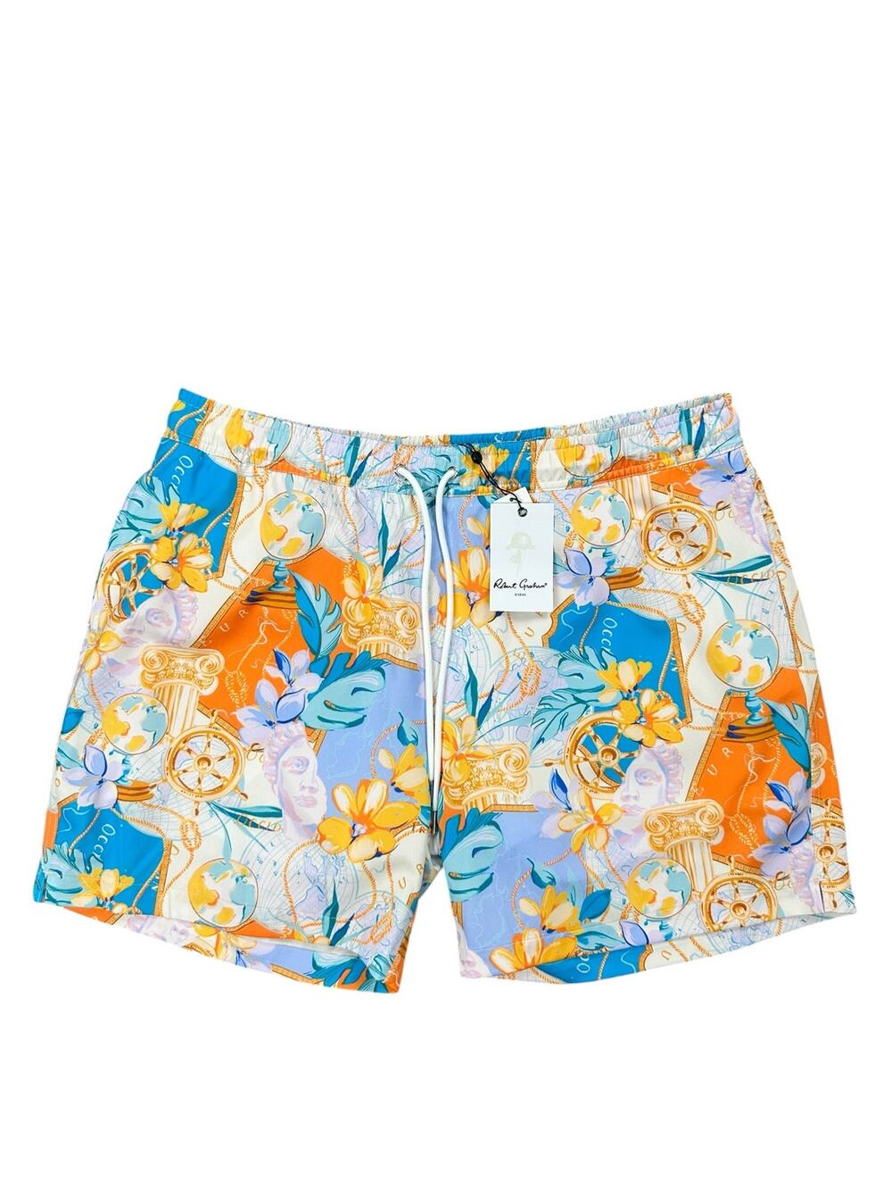 Robert Graham Floral Gold Treasure Swim Trunks — Size XL
